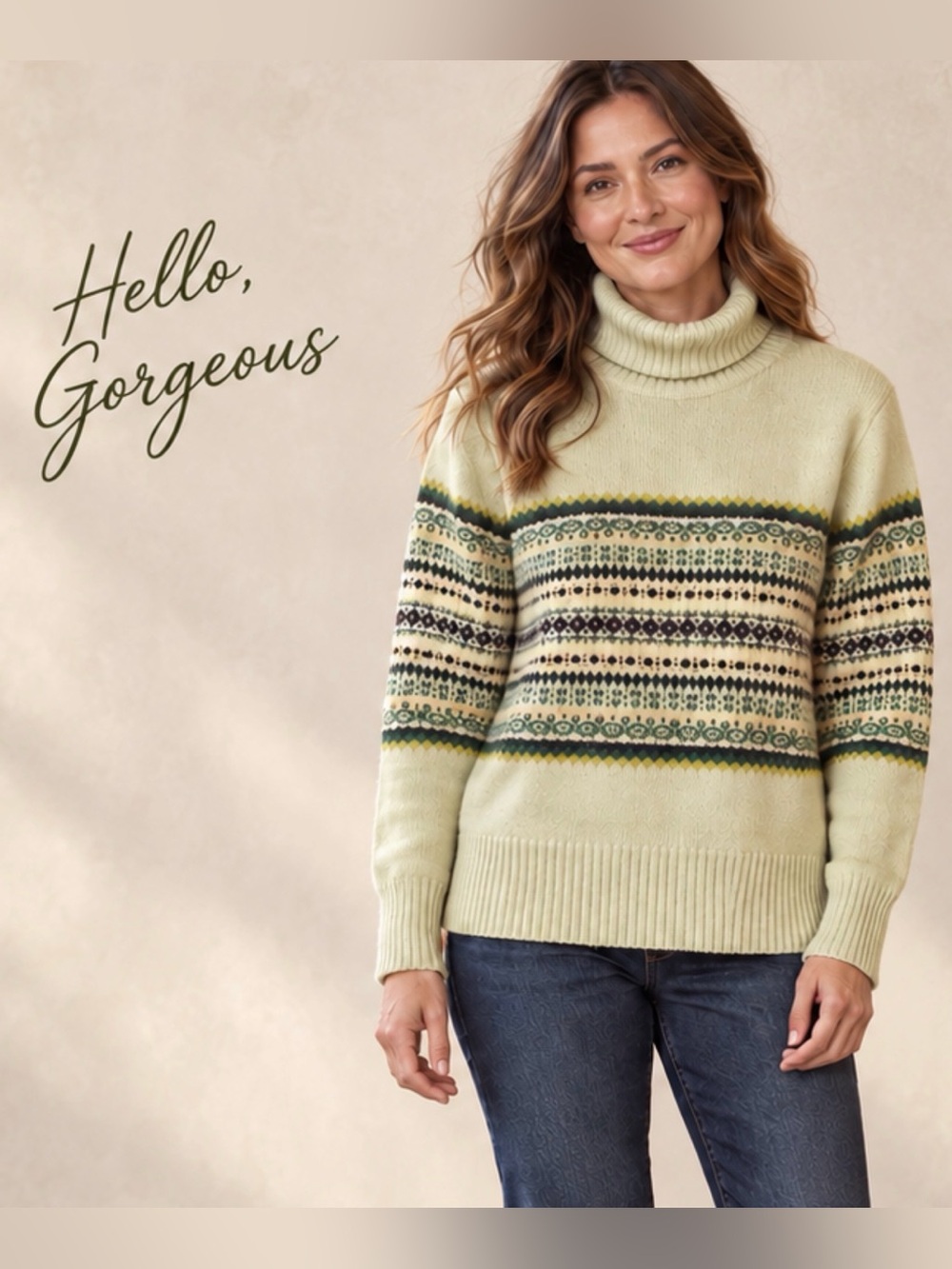 Charter Club Wool Angora Fair Isle Turtleneck Sweater M